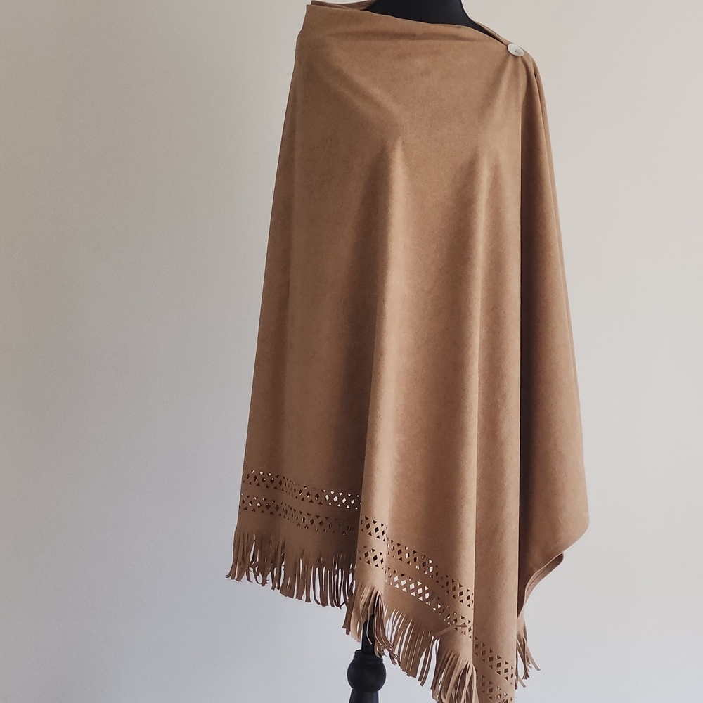 Faux suede Tan Poncho with Fringe A great boho addition